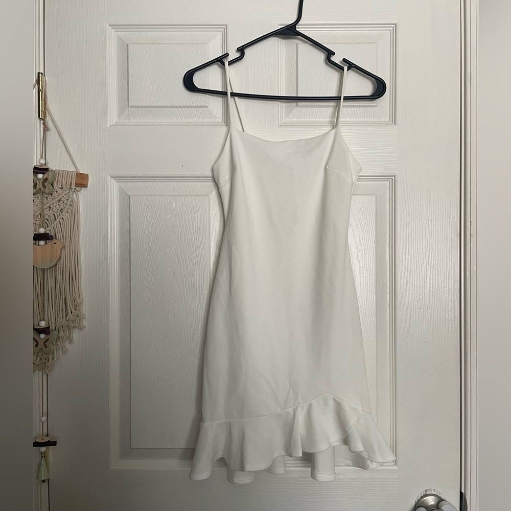 NWT Blue Blush White Mini Dress with Ruffle Detail Square Neckline Size Small
